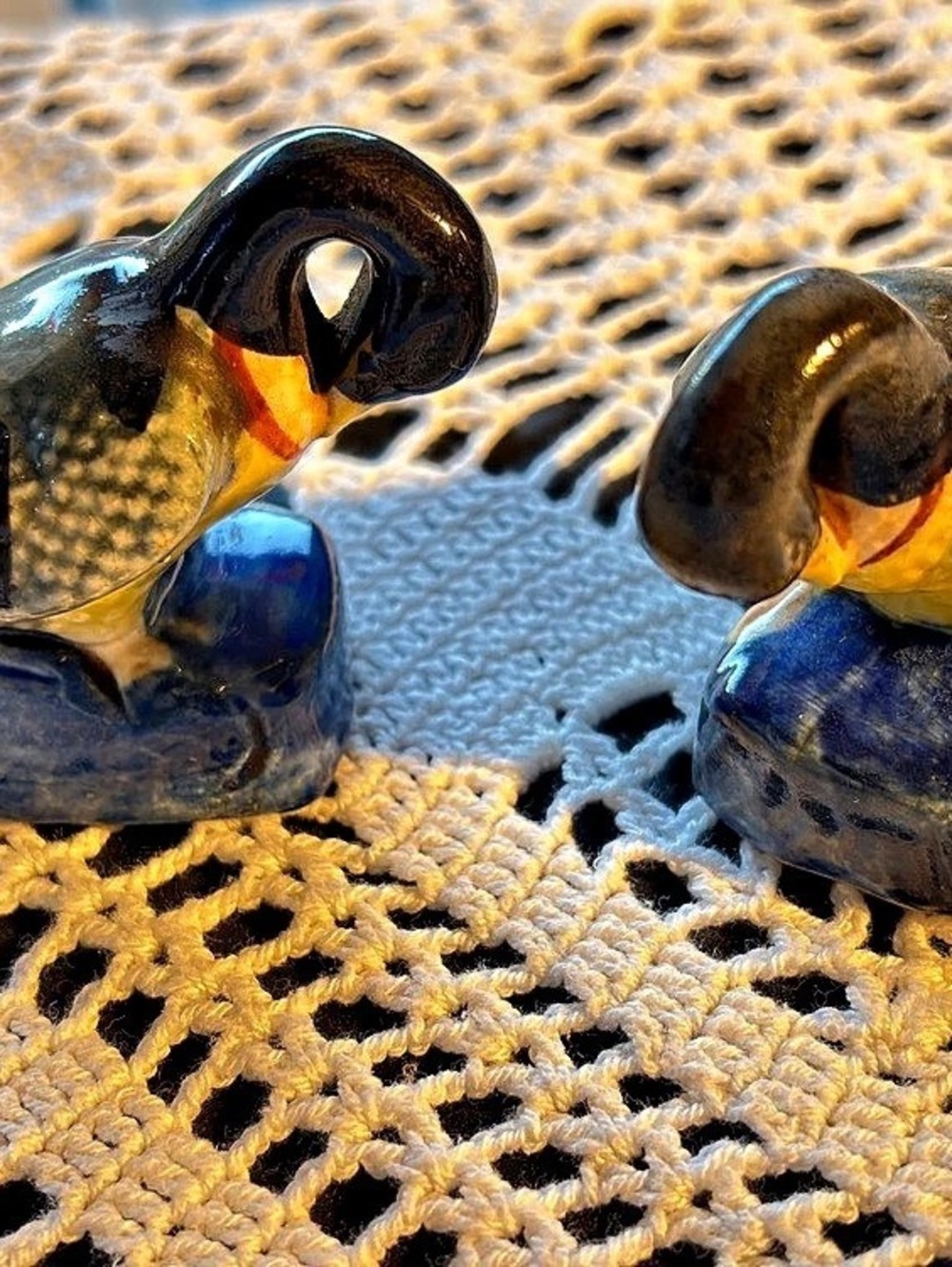 Pico Vintage Occupied Japan Duck Figurine Pair Blue & Yellow
